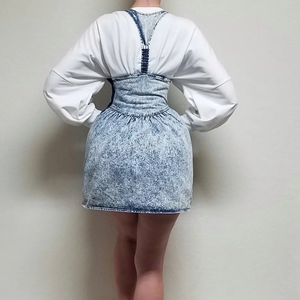 80s Vintage Amy Too Byer California Acid Wash Cotton Lace-up Mini Skater Dress S - Picture 3 of 16